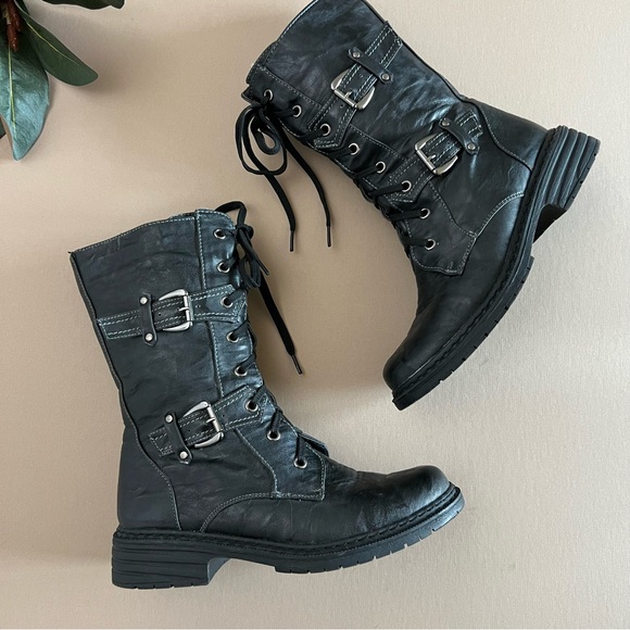 Black Moto Combat Boots - Picture 5 of 10